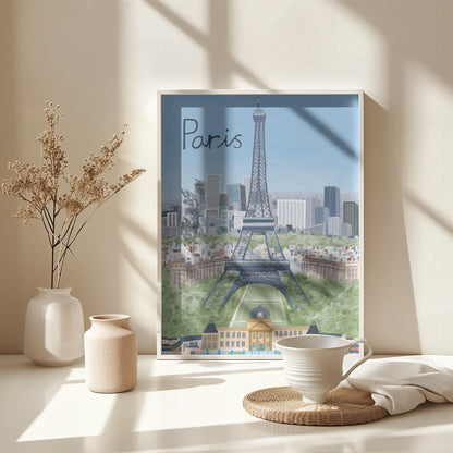Eiffel Tower with Paris City in Background by Artist Carla Daly - Poster / Art Print - interiör