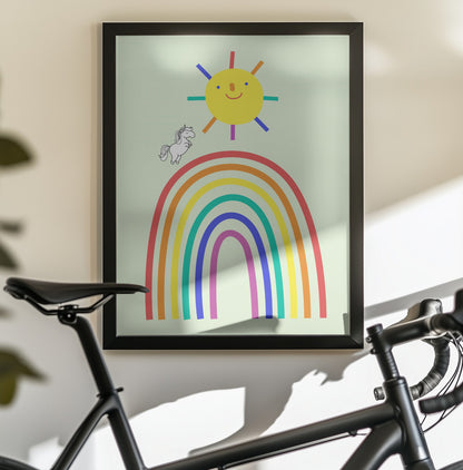 Rainbow Sun and Unicorn - Poster / Art Print - interiör