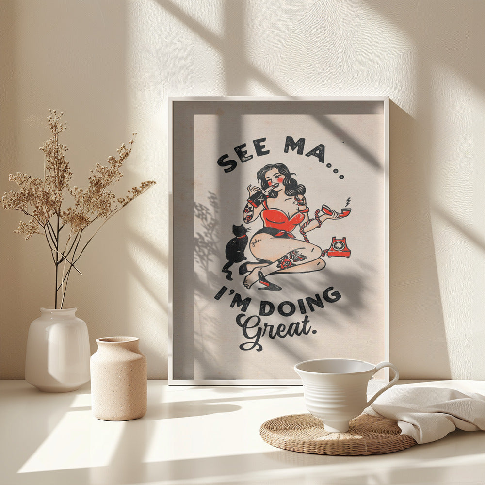 See Ma Poster Funny Vintage Pinup Girl & Cat - Poster / Art Print - interiör