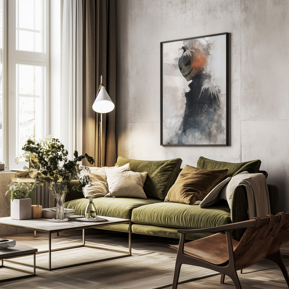 Man With Pumpkin Halloween Scene (1) - Poster / Art Print - interiör