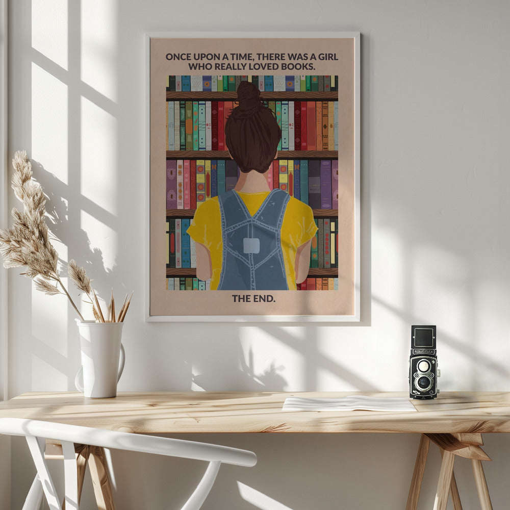 Book Girl (brunette) - Poster / Art Print - interiör