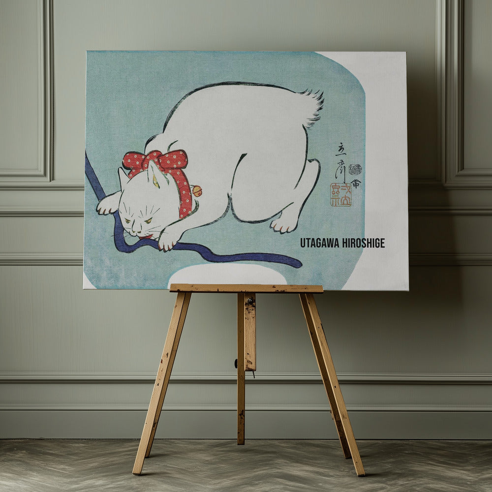 Japanese White Cat (1863) Vintage Woodblock Print - Poster / Art Print - interiör