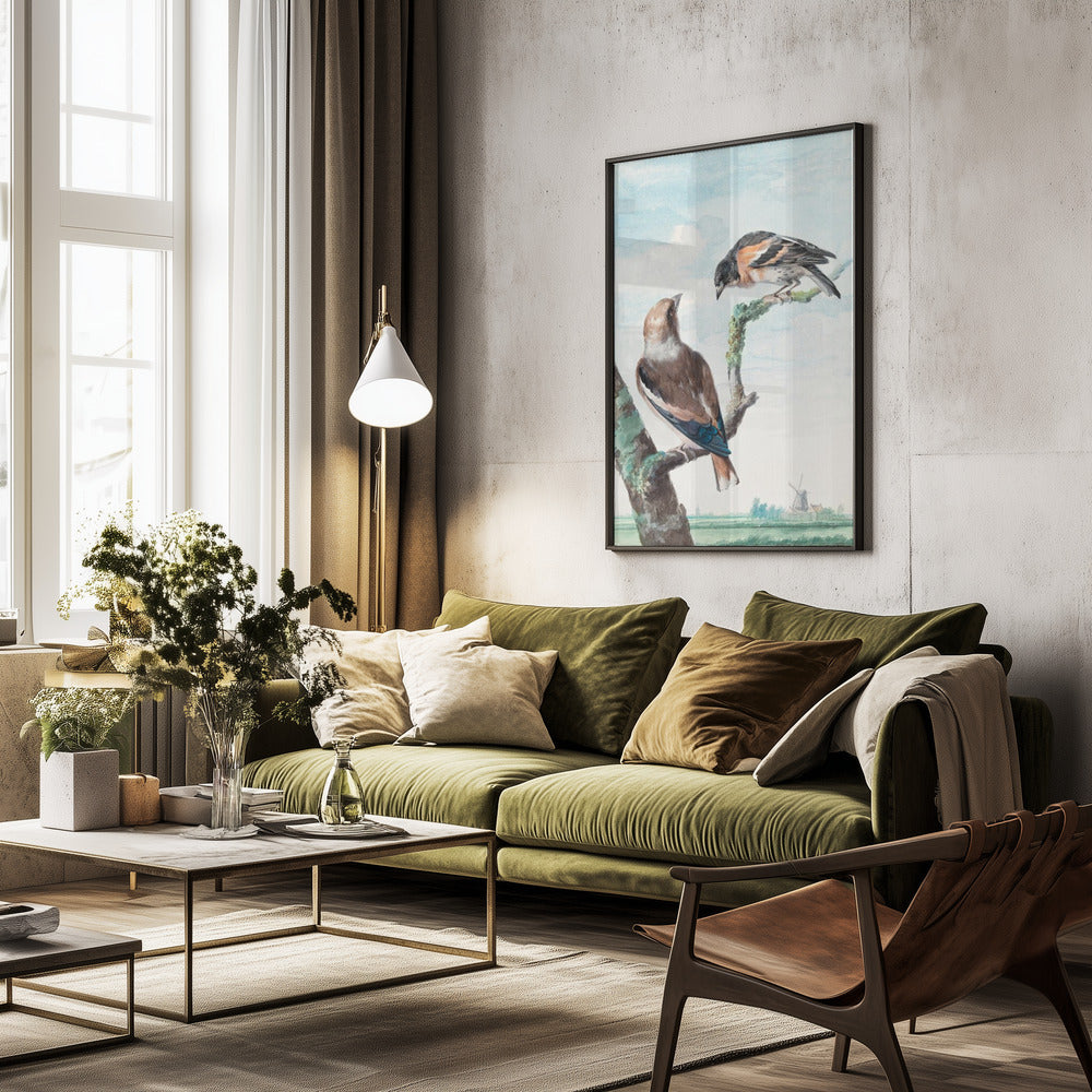 Two Birds  Hawfinch - Poster / Art Print - interiör