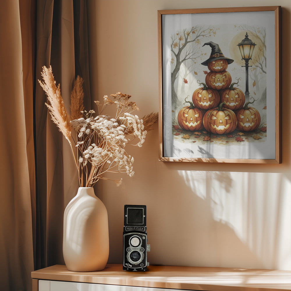Scary Pumpkins Stack - Poster / Art Print - interiör