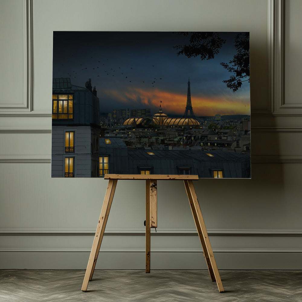 Roofs of Paris at blue hour - Poster / Art Print - interiör