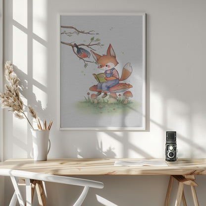 Fox and Bird Illustration - Poster / Art Print - interiör