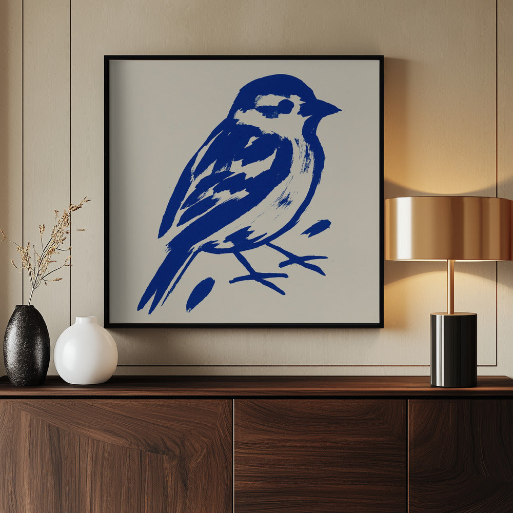 Blue sparrow - Poster / Art Print - interiör