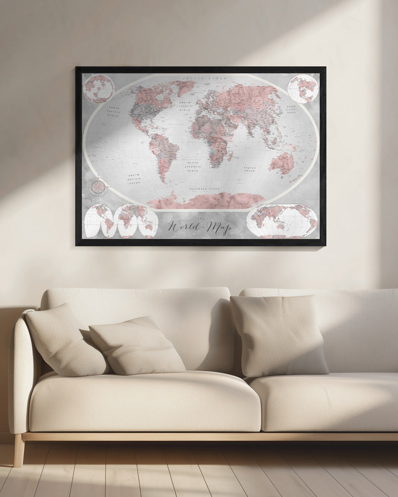 Klassisk världskarta i vattenfärg - Poster / Art Print - interiör