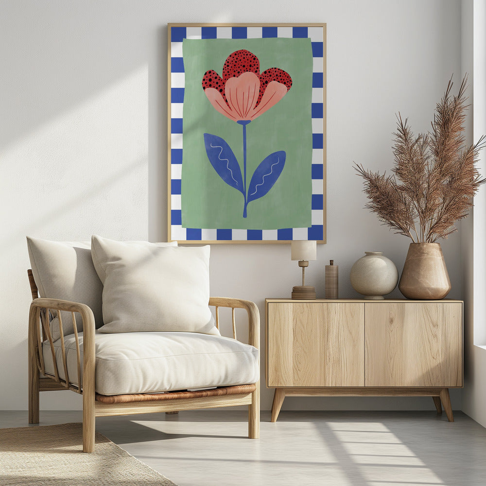 Stylized Flower With Red Petals And Black Dots - Poster / Art Print - interiör