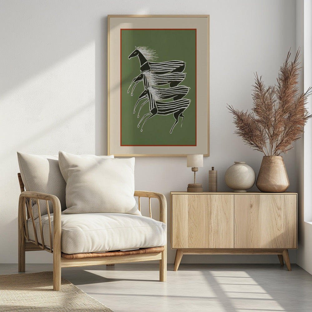 Horses In Stripes - Poster / Art Print - interiör