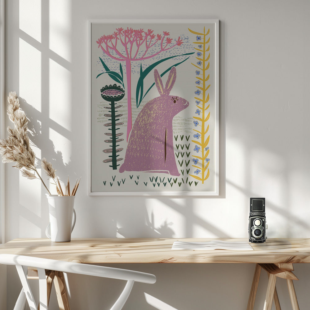 Block print lilac bunny - Poster / Art Print - interiör