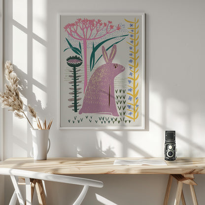 Block print lilac bunny - Poster / Art Print - interiör