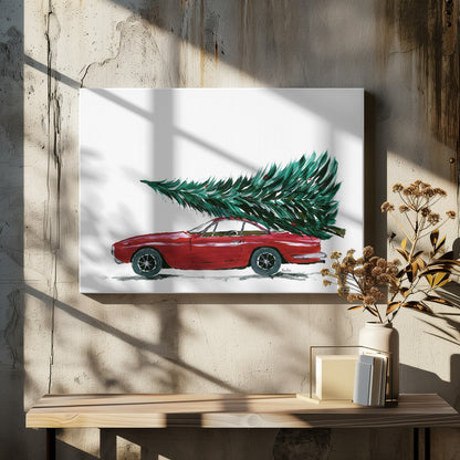 Eighties car carrying a Christmas tree - Poster / Art Print - interiör