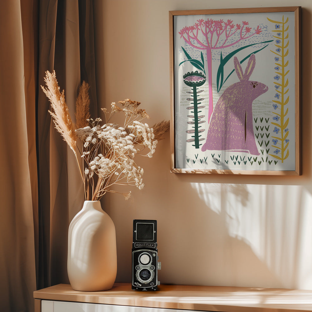 Block print lilac bunny - Poster / Art Print - interiör