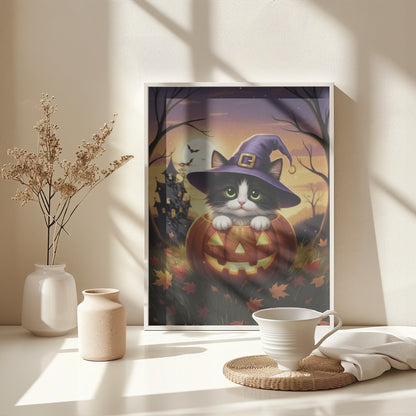 Kitten in a Pumpkin - Poster / Art Print - interiör