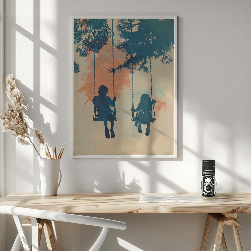 Kids On Swings - Poster / Art Print - interiör