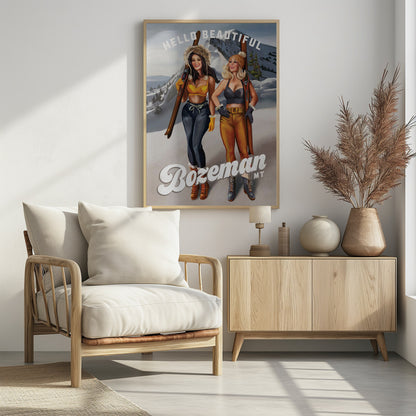 Hello Beautiful Bozeman Montana Ski Pinup Girls - Poster / Art Print - interiör