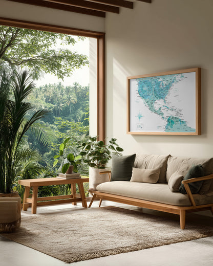 Aquamarine map of USA and Mexico - Poster / Art Print - interiör