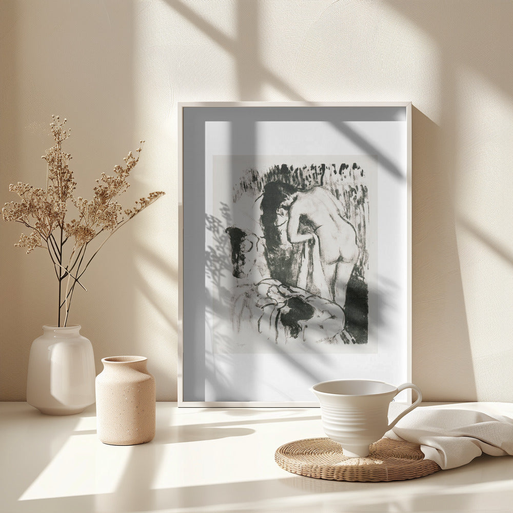 Nude Woman Standing, Drying Herself - Poster / Art Print - interiör