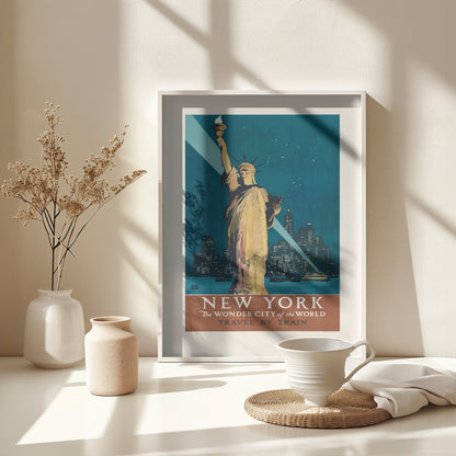 New York, the Wonder City of the World Travel By Train (1927) Poster By Adolph Treidler - Poster / Art Print - interiör