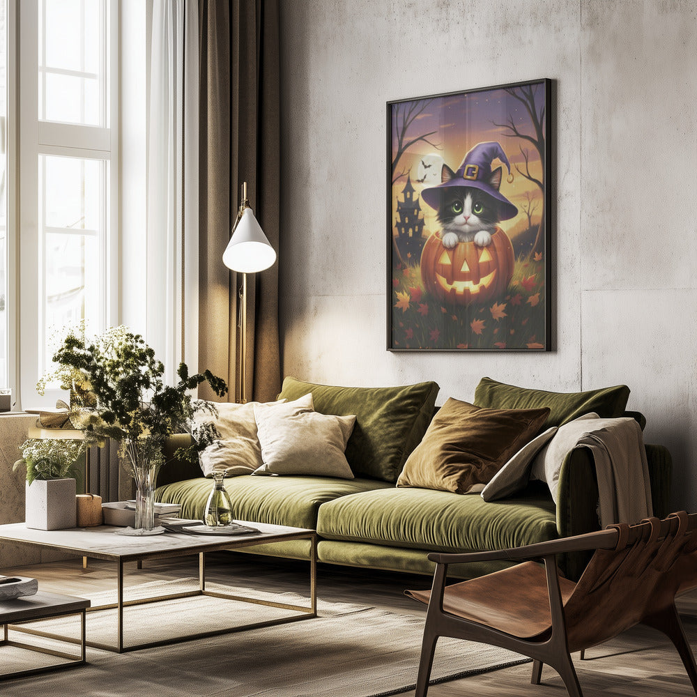 Kitten in a Pumpkin - Poster / Art Print - interiör