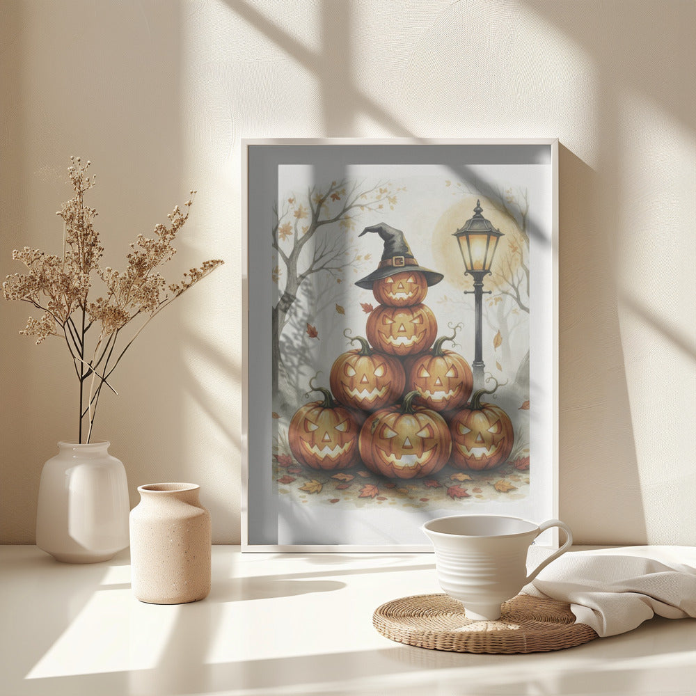 Scary Pumpkins Stack - Poster / Art Print - interiör