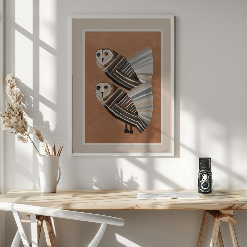 Striped Owl Pair - Poster / Art Print - interiör