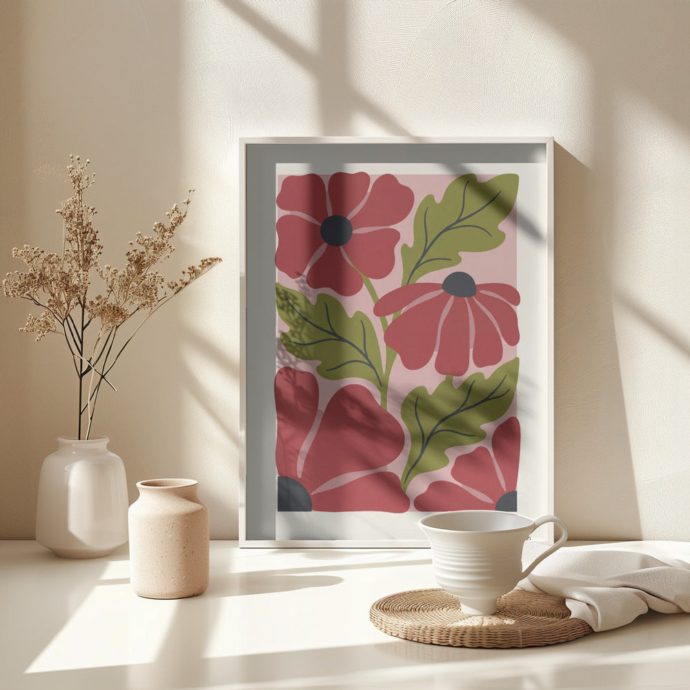 Stylized Red Flowers No 1 - Poster / Art Print - interiör