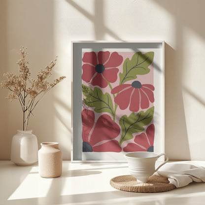 Stylized Red Flowers No 1 - Poster / Art Print - interiör
