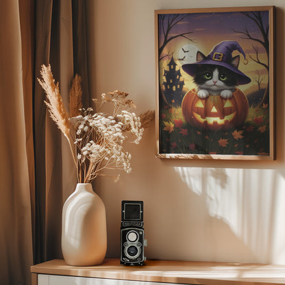 Kitten in a Pumpkin - Poster / Art Print - interiör