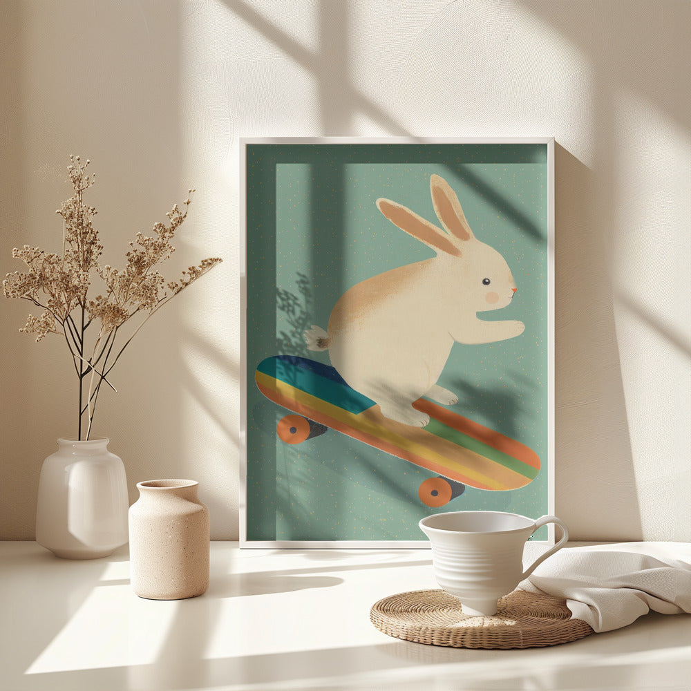 Bunny On Skateboard - Poster / Art Print - interiör