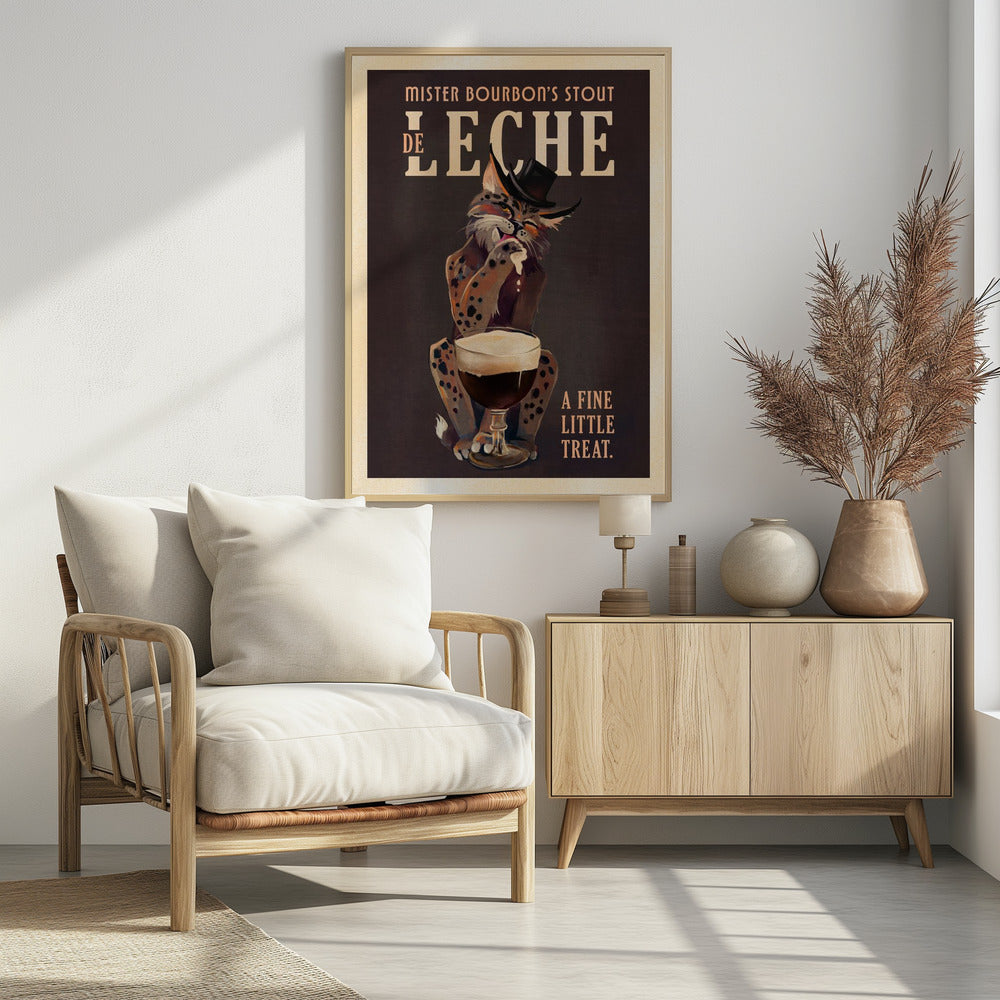 Bourbon De Leche Guinness Style Cat Art - Poster / Art Print - interiör