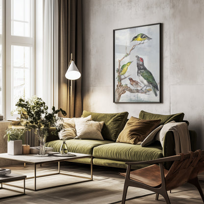 Four Different Birds On a Branch - Poster / Art Print - interiör
