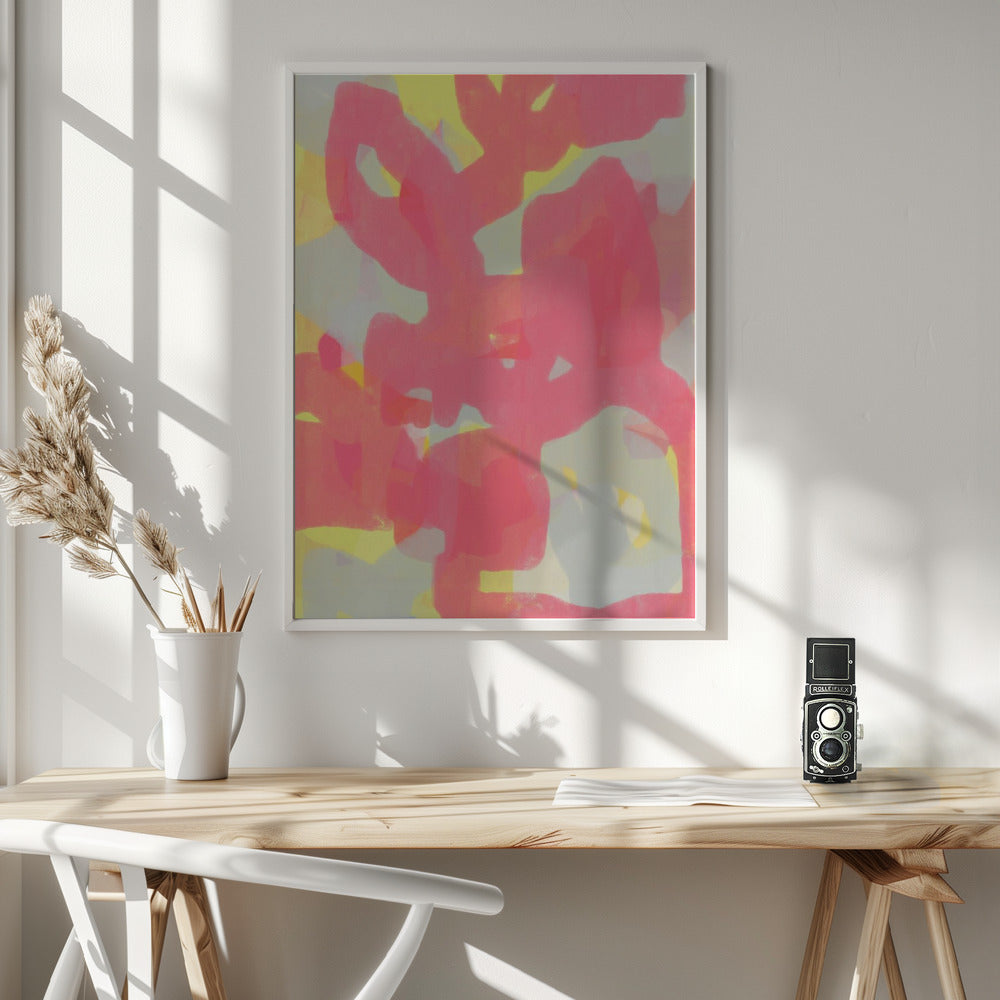 Pink, Grey, Yellow Abstract - Poster / Art Print - interiör