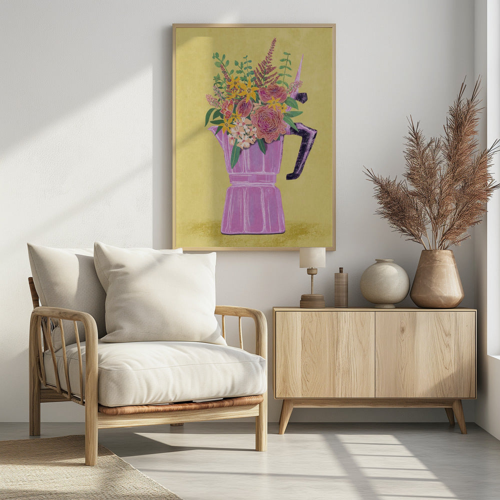 Espresso Maker with Flowers - Poster / Art Print - interiör