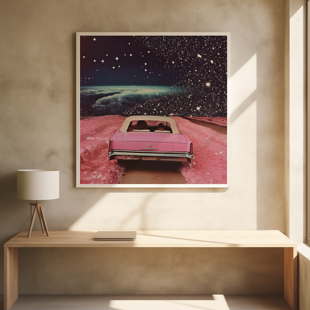 Pink Cruise in Space Collage Art - Poster / Art Print - interiör
