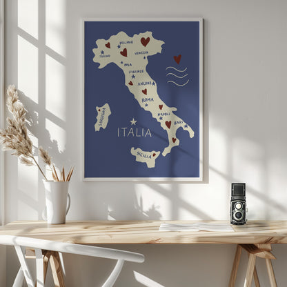 Italiy Map - Poster / Art Print - interiör