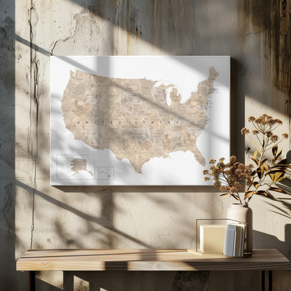 Taupe USA karta vattenfärg - Poster / Art Print - interiör
