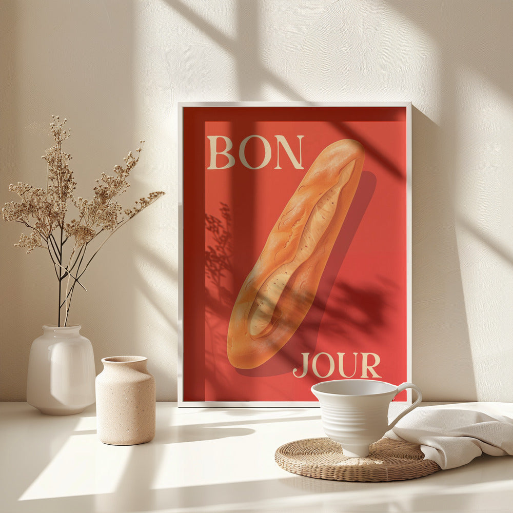 Baguette On A Red Background - Poster / Art Print - interiör