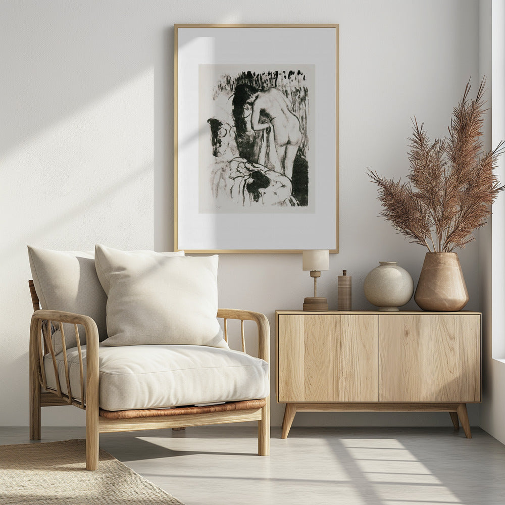 Nude Woman Standing, Drying Herself - Poster / Art Print - interiör