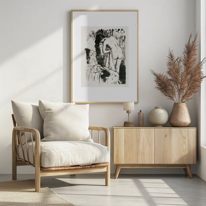 Nude Woman Standing, Drying Herself - Poster / Art Print - interiör