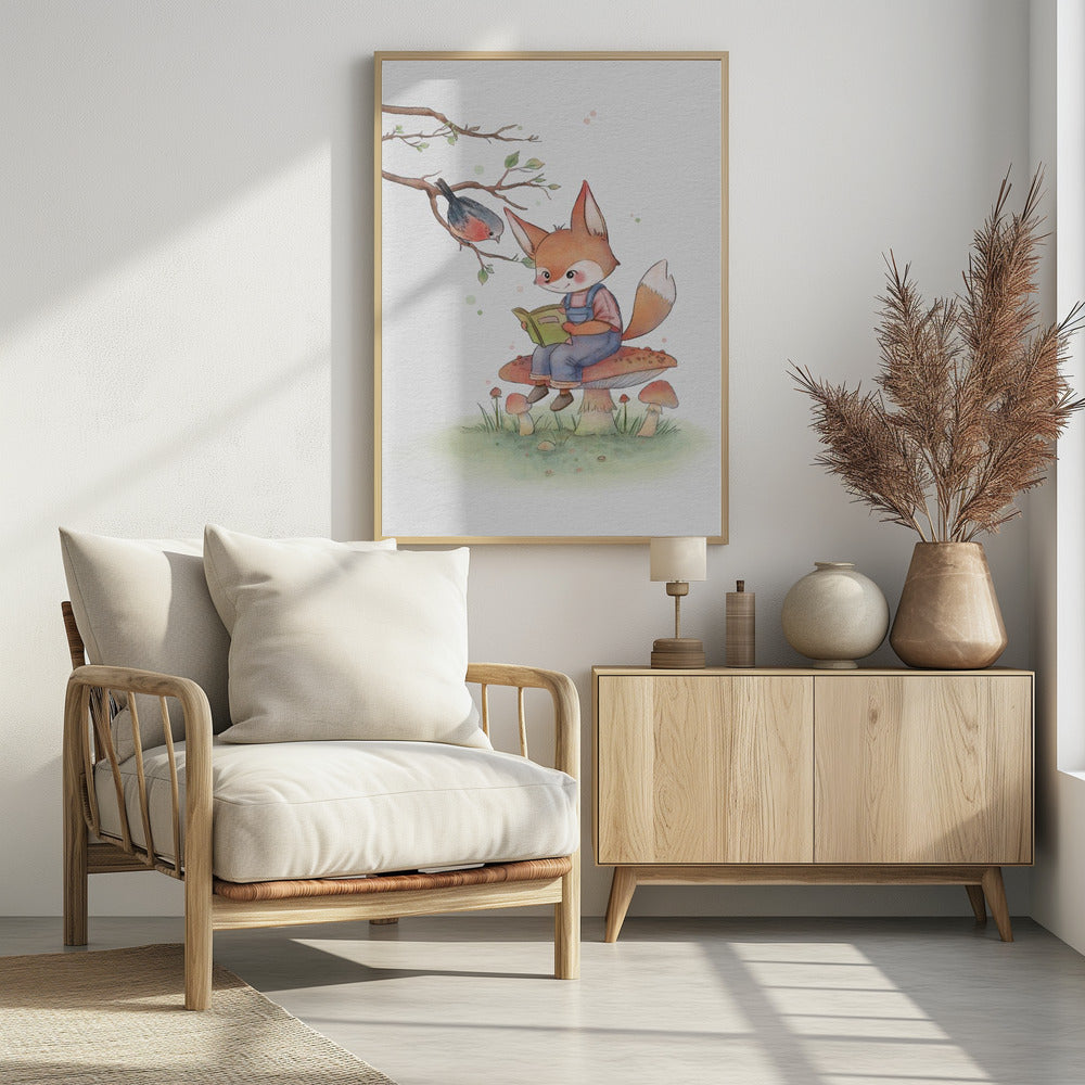 Fox and Bird Illustration - Poster / Art Print - interiör
