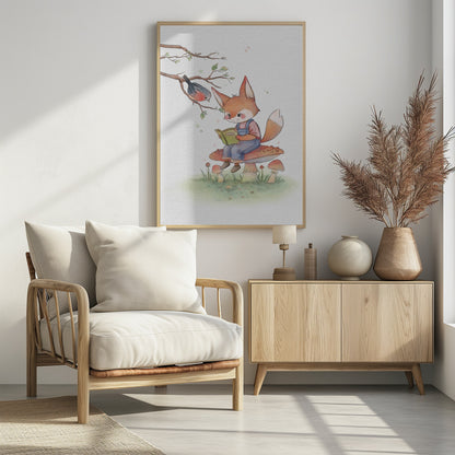 Fox and Bird Illustration - Poster / Art Print - interiör