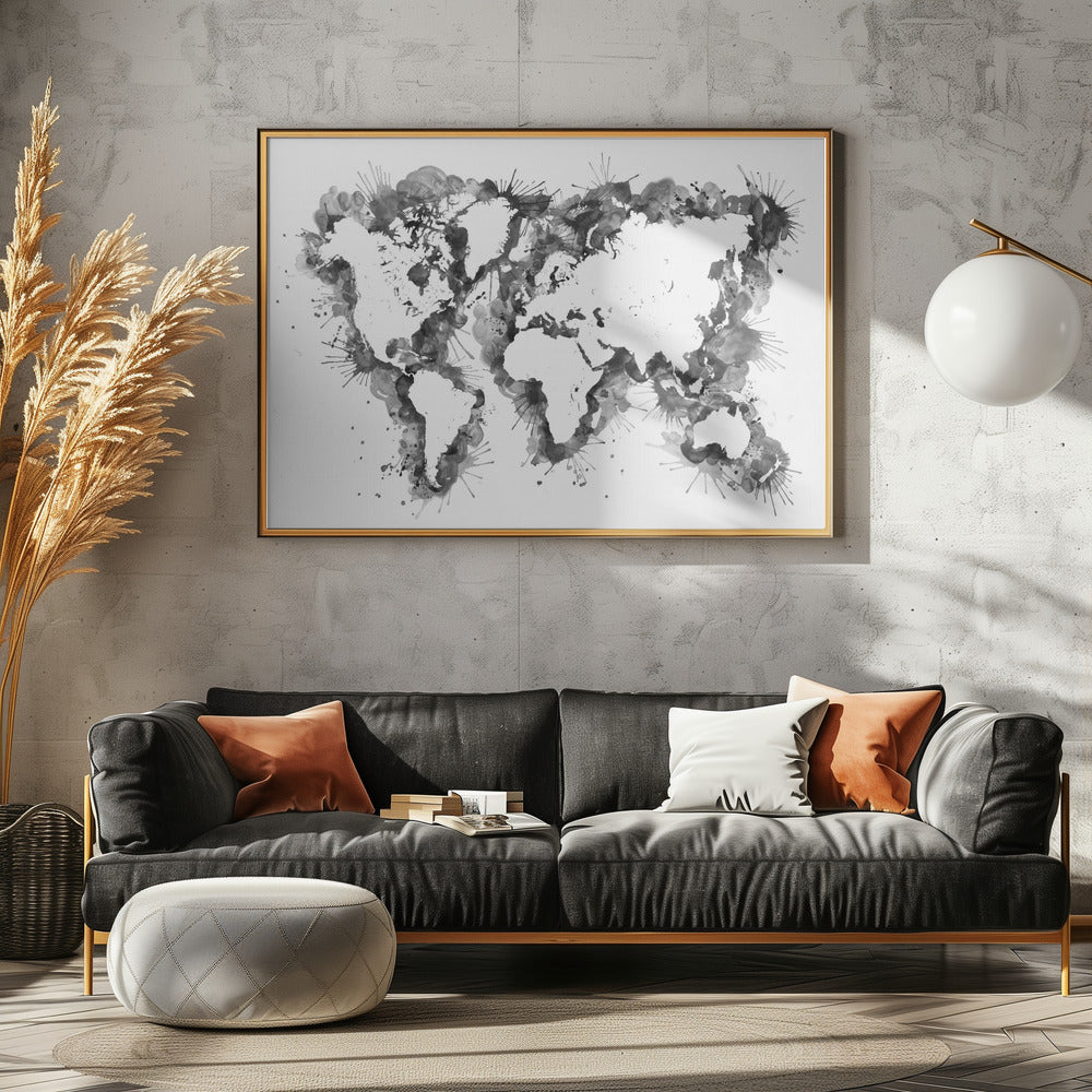 Gray strokes världskarta - Poster / Art Print - interiör
