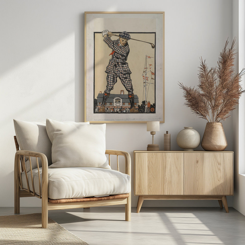 Man Swinging Golf Club (1915) - Poster / Art Print - interiör