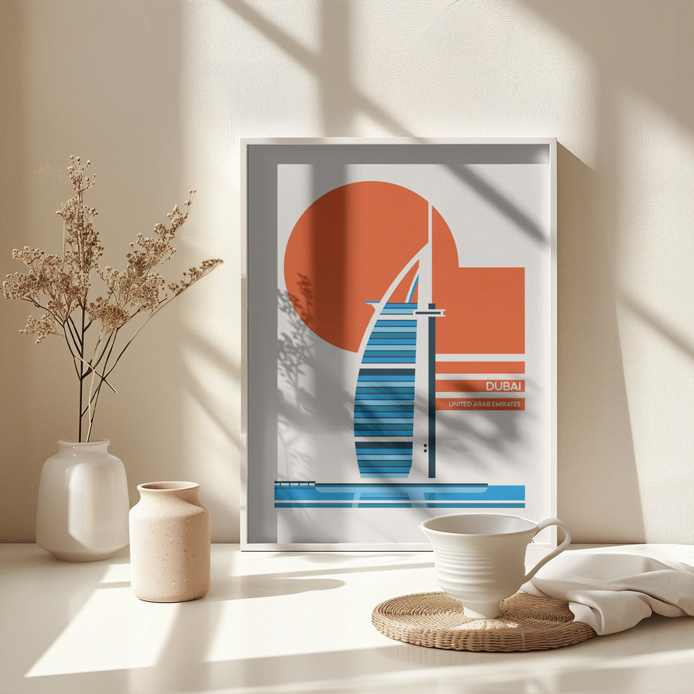 Dubai Burj Al Arab Minimalist Retro Travel Print - Poster / Art Print - interiör