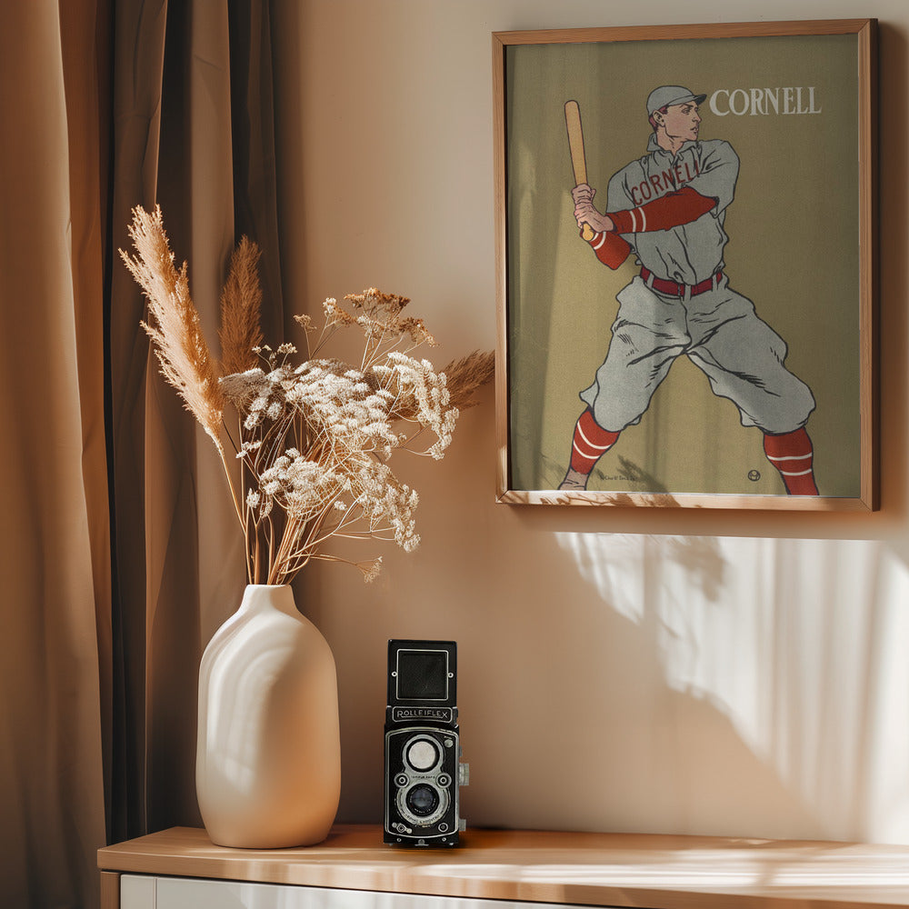 Vintage Drawing of a Baseball Player Holding a Bat - Poster / Art Print - interiör