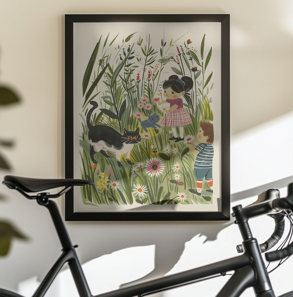 Vintage Kids and Cats Poster - Poster / Art Print - interiör