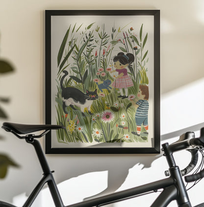 Vintage Kids and Cats Poster - Poster / Art Print - interiör