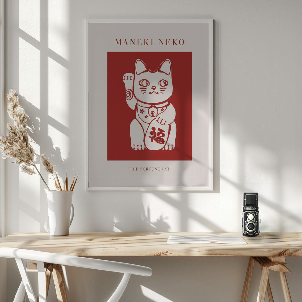 Maneki-Neko Cat Red - Poster / Art Print - interiör